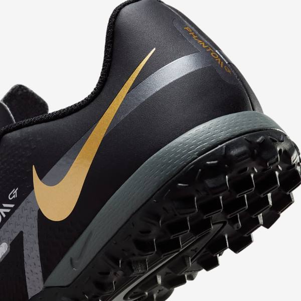 Buty Piłkarskie Dziecięce Nike Jr. Phantom GT2 Academy TF Older Turf Czarne Metal Złote Ciemny Szare Metal Ciemny Szare | NK809CJH