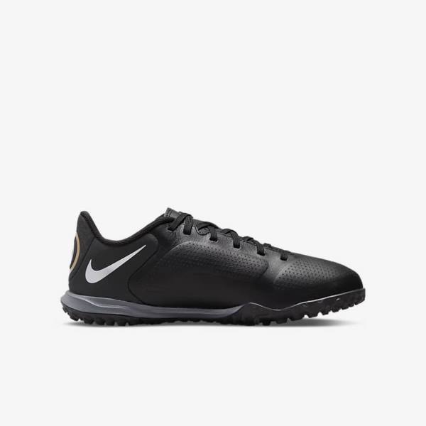 Buty Piłkarskie Dziecięce Nike Jr. Tiempo Legend 9 Academy TF Older Turf Czarne Ciemny Szare Metal Złote Czarne | NK719EQR