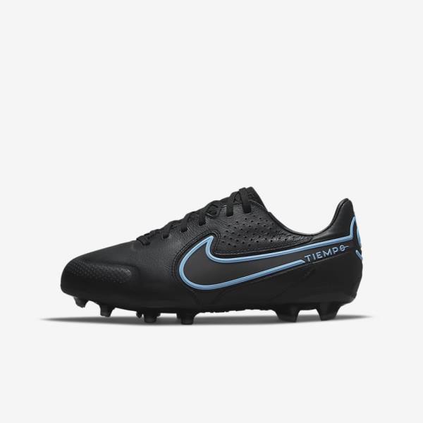 Buty Piłkarskie Dziecięce Nike Jr. Tiempo Legend 9 Pro FG Older Firm-Ground Czarne Szare | NK980ORY