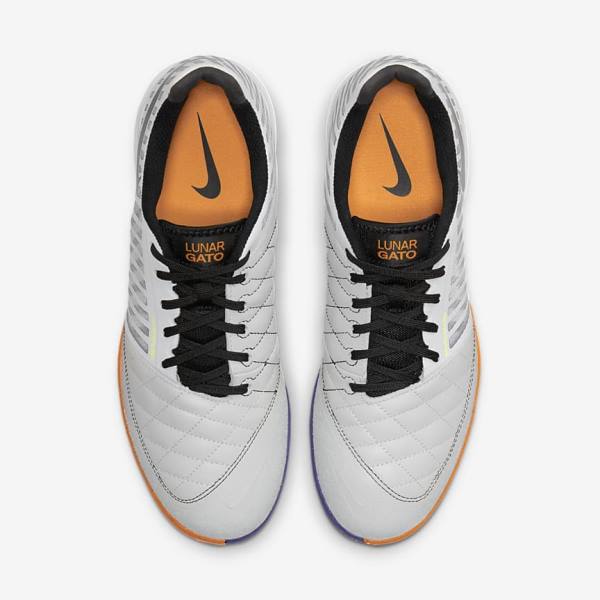 Buty Piłkarskie Męskie Nike Lunar Gato II IC Indoor Court Białe Żółte Czarne | NK179DAO