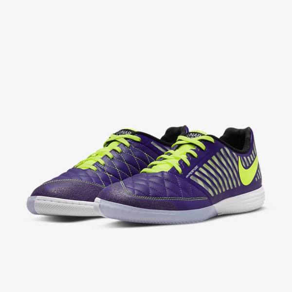 Buty Piłkarskie Męskie Nike Lunar Gato II IC Indoor Court Fioletowe Czarne Białe | NK563EQK