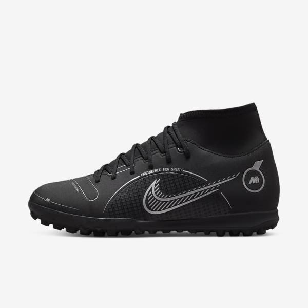 Buty Piłkarskie Męskie Nike Mercurial Superfly 8 Club TF Turf Czarne Szare Metal Srebrne | NK392GVS