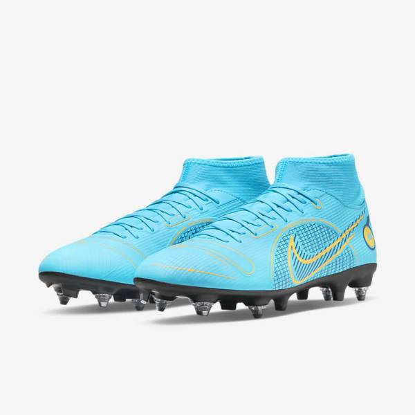 Buty Piłkarskie Męskie Nike Mercurial Superfly 8 Academy SG-PRO Anti-Clog Traction Soft-Grounds Niebieskie Pomarańczowe | NK497HXC