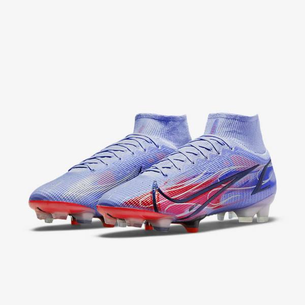 Buty Piłkarskie Męskie Nike Mercurial Superfly 8 Elite KM FG Firm-Ground Indygo Głęboka Czerwone Metal Srebrne | NK536DJB