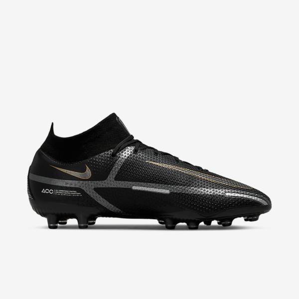 Buty Piłkarskie Męskie Nike Phantom GT2 Dynamic Fit Elite AG-Pro Artificial-Grass Czarne Metal Złote Metal Srebrne Metal Ciemny Szare | NK308GTL