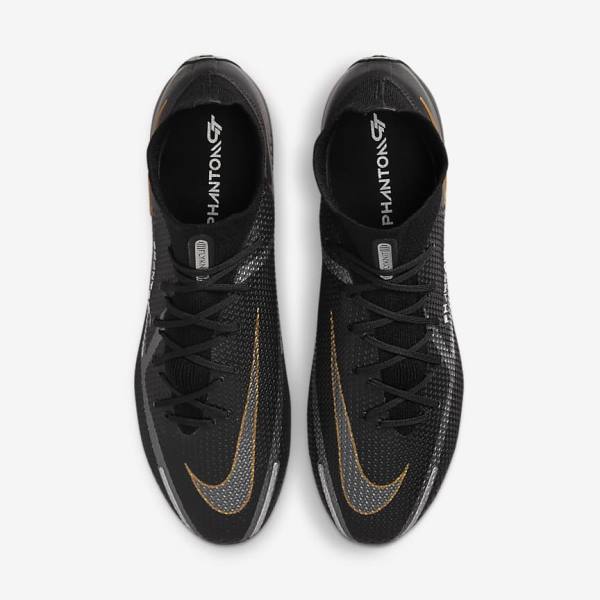 Buty Piłkarskie Męskie Nike Phantom GT2 Dynamic Fit Elite AG-Pro Artificial-Grass Czarne Metal Złote Metal Srebrne Metal Ciemny Szare | NK308GTL