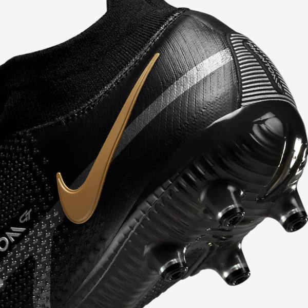 Buty Piłkarskie Męskie Nike Phantom GT2 Dynamic Fit Elite AG-Pro Artificial-Grass Czarne Metal Złote Metal Srebrne Metal Ciemny Szare | NK308GTL