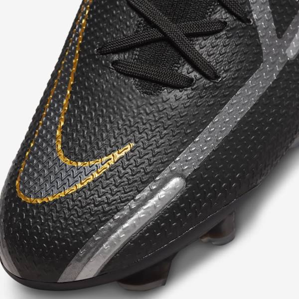 Buty Piłkarskie Męskie Nike Phantom GT2 Dynamic Fit Elite FG Firm-Ground Czarne Metal Złote Metal Srebrne Metal Ciemny Szare | NK960HTJ