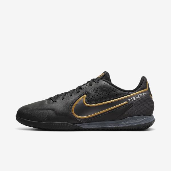 Buty Piłkarskie Męskie Nike React Tiempo Legend 9 Pro IC Indoor-Court Czarne Ciemny Szare Metal Złote Metal Ciemny Szare | NK295PLB