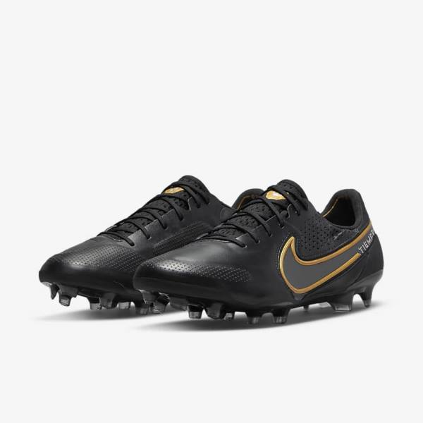 Buty Piłkarskie Męskie Nike Tiempo Legend 9 Elite FG Firm-Ground Czarne Ciemny Szare Metal Złote Metal Ciemny Szare | NK340VLG