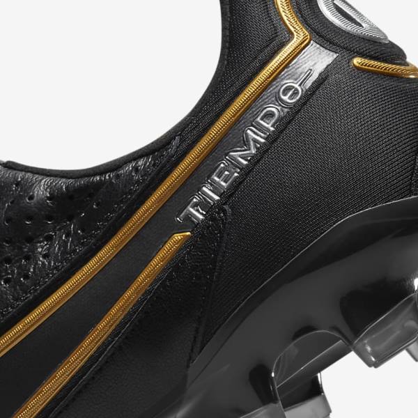 Buty Piłkarskie Męskie Nike Tiempo Legend 9 Elite FG Firm-Ground Czarne Ciemny Szare Metal Złote Metal Ciemny Szare | NK340VLG