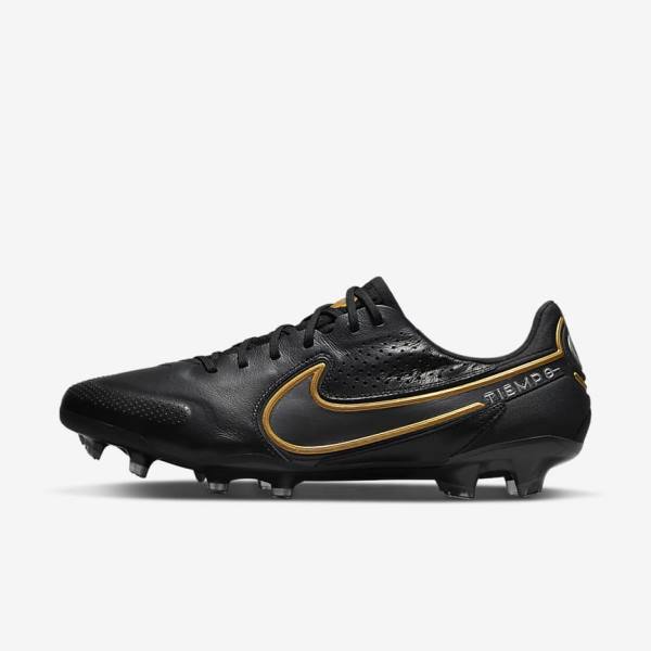 Buty Piłkarskie Męskie Nike Tiempo Legend 9 Elite FG Firm-Ground Czarne Ciemny Szare Metal Złote Metal Ciemny Szare | NK340VLG