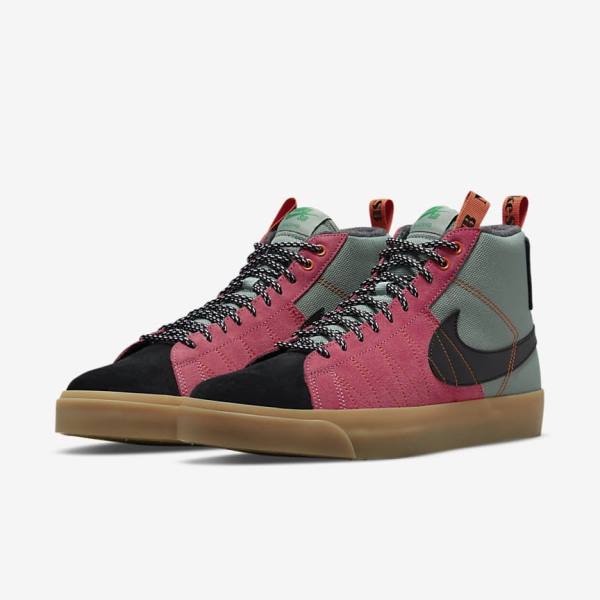 Buty Skate Damskie Nike SB Zoom Blazer Mid Premium Białe Brązowe Czarne | NK691VIG