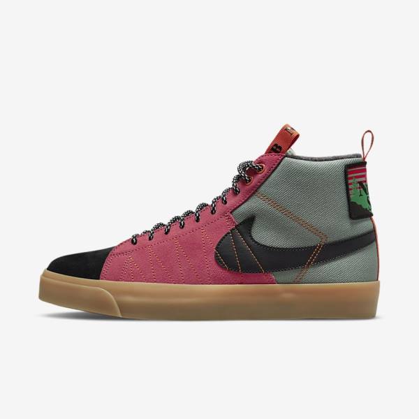 Buty Skate Damskie Nike SB Zoom Blazer Mid Premium Białe Brązowe Czarne | NK691VIG