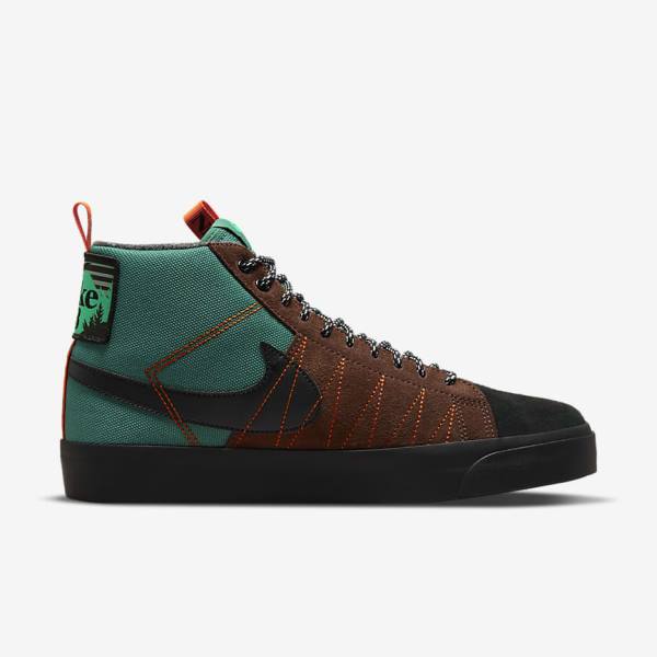 Buty Skate Męskie Nike SB Zoom Blazer Mid Premium Zielone Białe Pomarańczowe Czarne | NK813VFD