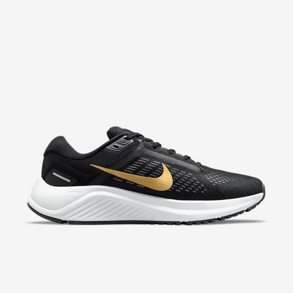 Buty do Biegania Damskie Nike Air Zoom Structure 24 Szosowe Czarne Ciemny Szare Metal Złote | NK307VSY