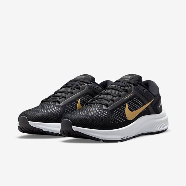 Buty do Biegania Damskie Nike Air Zoom Structure 24 Szosowe Czarne Ciemny Szare Metal Złote | NK307VSY