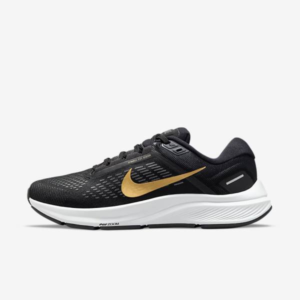 Buty do Biegania Damskie Nike Air Zoom Structure 24 Szosowe Czarne Ciemny Szare Metal Złote | NK307VSY