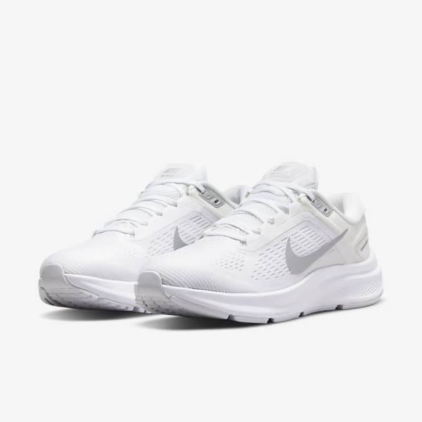 Buty do Biegania Damskie Nike Air Zoom Structure 24 Szosowe Białe Platyna Platyna Metal Srebrne | NK649KEZ