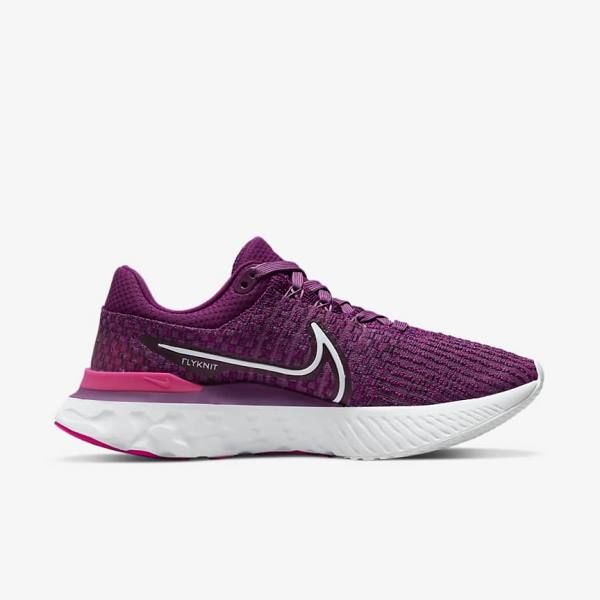 Buty do Biegania Damskie Nike React Infinity Run Flyknit 3 Szosowe Głęboka Bordowe Różowe Białe | NK298PMR