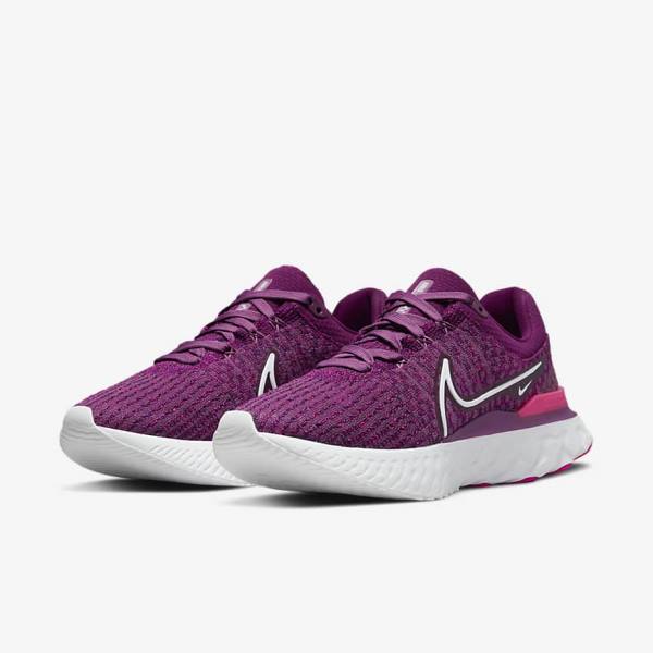 Buty do Biegania Damskie Nike React Infinity Run Flyknit 3 Szosowe Głęboka Bordowe Różowe Białe | NK298PMR