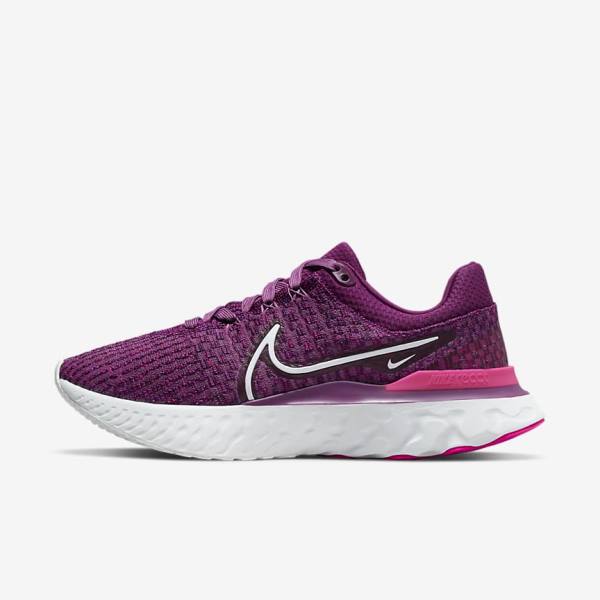 Buty do Biegania Damskie Nike React Infinity Run Flyknit 3 Szosowe Głęboka Bordowe Różowe Białe | NK298PMR