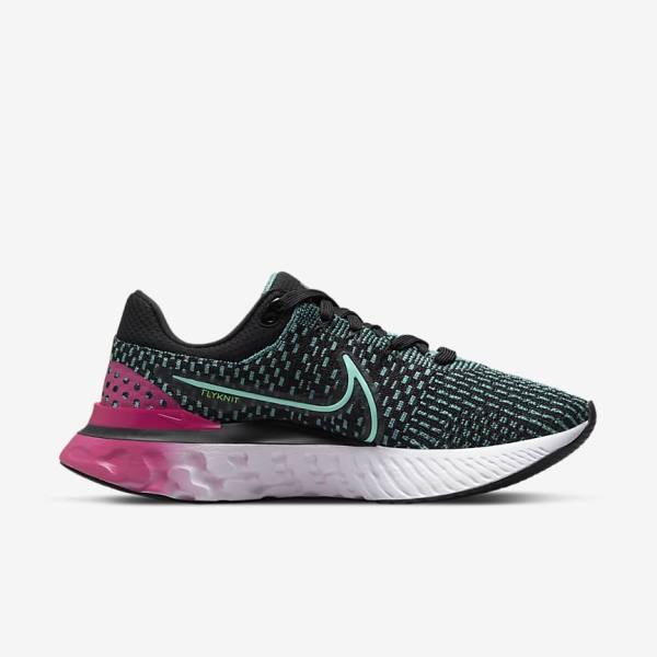 Buty do Biegania Damskie Nike React Infinity Run Flyknit 3 Szosowe Czarne Różowe Turkusowe Turkusowe | NK358OMV