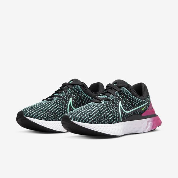 Buty do Biegania Damskie Nike React Infinity Run Flyknit 3 Szosowe Czarne Różowe Turkusowe Turkusowe | NK358OMV