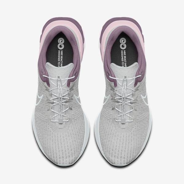 Buty do Biegania Damskie Nike React Infinity Run 3 By You Custom Szosowe Szare Platyna Szare | NK453OBM