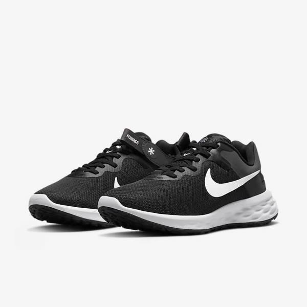 Buty do Biegania Damskie Nike Revolution 6 FlyEase Next Nature Easy On-Off Szosowe Czarne Ciemny Szare Białe | NK245VZR