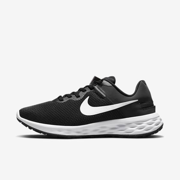 Buty do Biegania Damskie Nike Revolution 6 FlyEase Next Nature Easy On-Off Szosowe Czarne Ciemny Szare Białe | NK245VZR