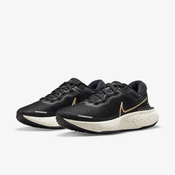 Buty do Biegania Damskie Nike ZoomX Invincible Run Flyknit Szosowe Czarne Metal Złote | NK506ULE