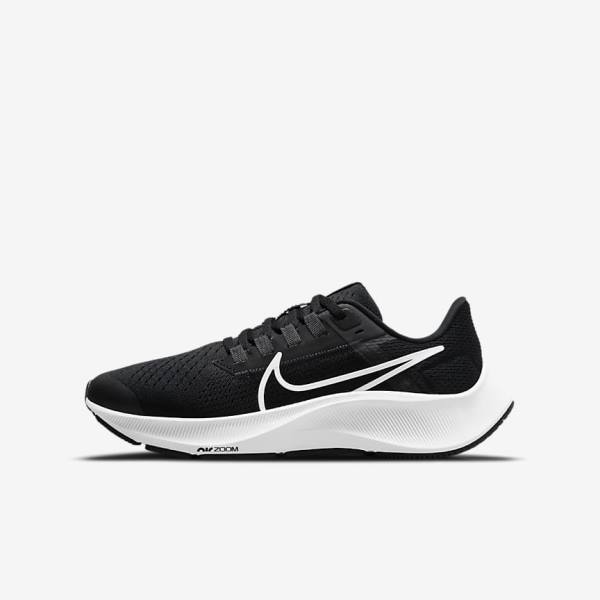 Buty do Biegania Dziecięce Nike Air Zoom Pegasus 38 Older Szosowe Czarne Ciemny Szare Białe | NK240XSI