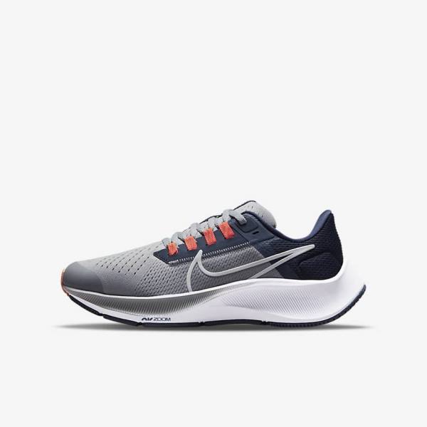 Buty do Biegania Dziecięce Nike Air Zoom Pegasus 38 Older Szosowe Szare Granatowe Pomarańczowe Białe | NK940YUR