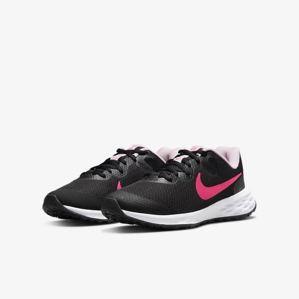 Buty do Biegania Dziecięce Nike Revolution 6 Older Szosowe Czarne Różowe | NK102KPD