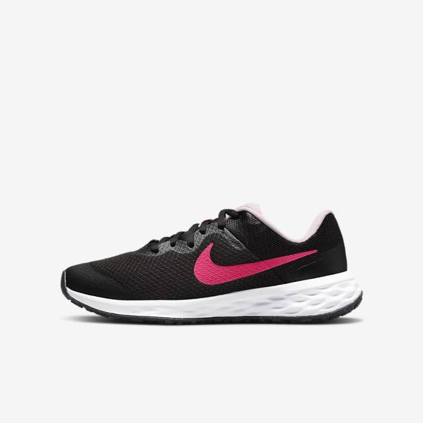 Buty do Biegania Dziecięce Nike Revolution 6 Older Szosowe Czarne Różowe | NK102KPD