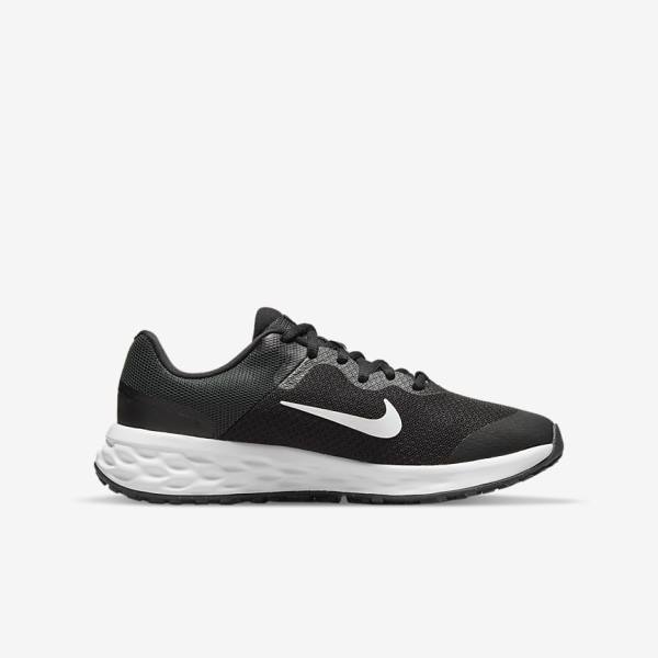 Buty do Biegania Dziecięce Nike Revolution 6 Older Szosowe Czarne Ciemny Szare Białe | NK253WOS