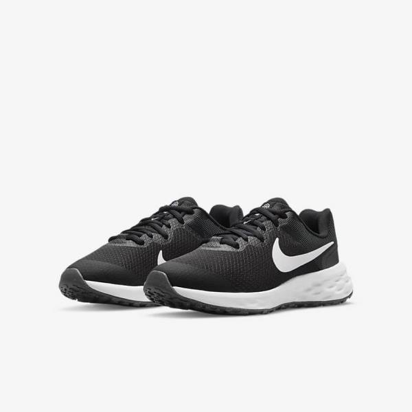 Buty do Biegania Dziecięce Nike Revolution 6 Older Szosowe Czarne Ciemny Szare Białe | NK253WOS