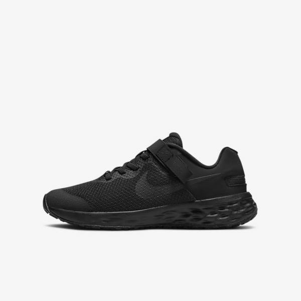 Buty do Biegania Dziecięce Nike Revolution 6 FlyEase Older Easy On-Off Szosowe Czarne Ciemny Szare | NK431OQS