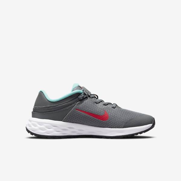 Buty do Biegania Dziecięce Nike Revolution 6 FlyEase Older Easy On-Off Szosowe Szare Turkusowe Czerwone | NK574JTD