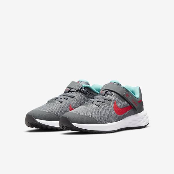 Buty do Biegania Dziecięce Nike Revolution 6 FlyEase Older Easy On-Off Szosowe Szare Turkusowe Czerwone | NK574JTD