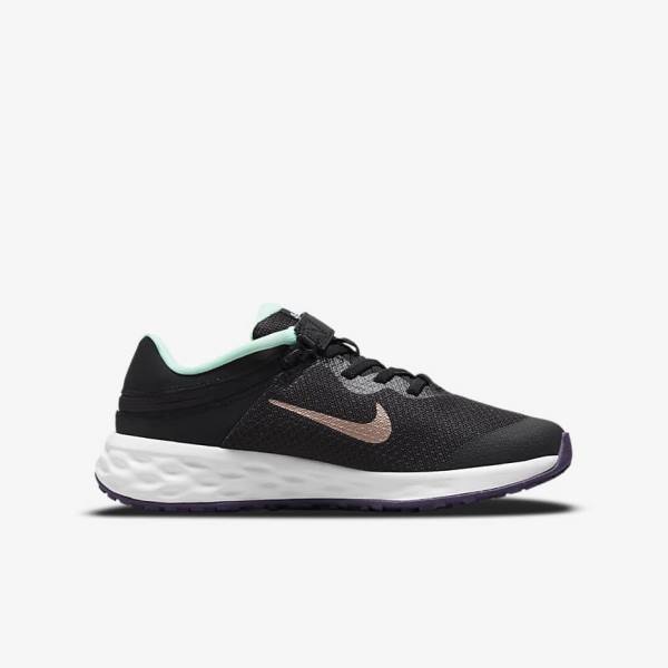 Buty do Biegania Dziecięce Nike Revolution 6 FlyEase Older Easy On-Off Szosowe Czarne Mięta Fioletowe Metal Czerwone Brązowe | NK654RZA