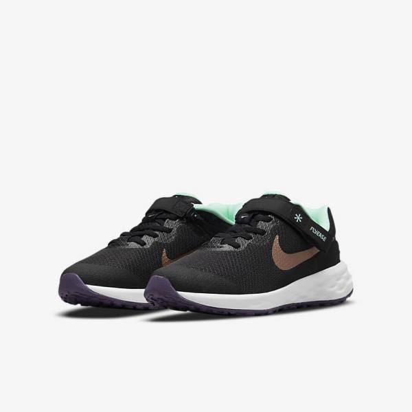 Buty do Biegania Dziecięce Nike Revolution 6 FlyEase Older Easy On-Off Szosowe Czarne Mięta Fioletowe Metal Czerwone Brązowe | NK654RZA