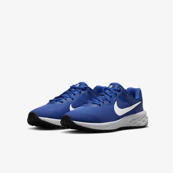 Buty do Biegania Dziecięce Nike Revolution 6 Older Szosowe Królewski Niebieski Czarne Białe | NK748SOZ