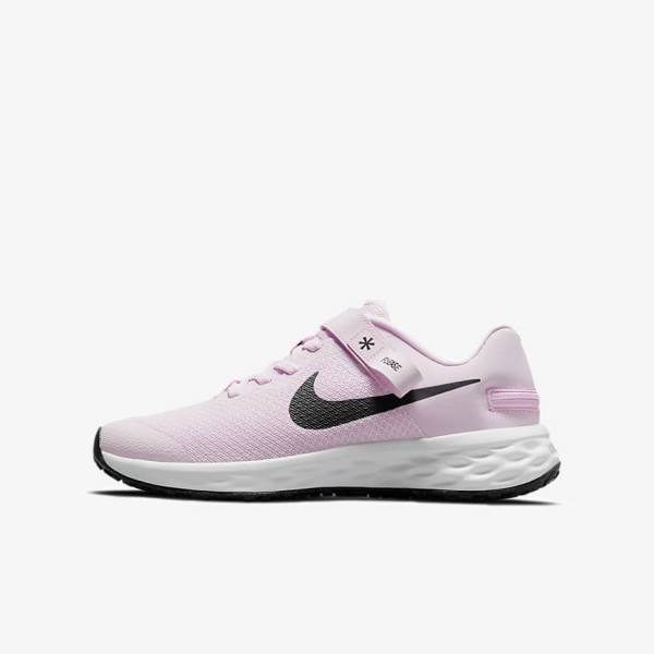 Buty do Biegania Dziecięce Nike Revolution 6 FlyEase Older Easy On-Off Szosowe Różowe Czarne | NK783QCF