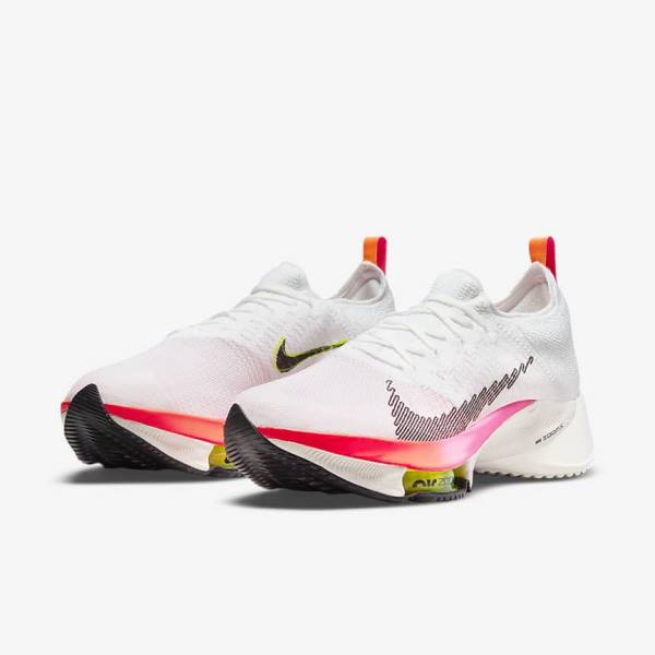 Buty do Biegania Męskie Nike Air Zoom Tempo NEXT% Flyknit Szosowe Białe Koralowe Różowe Czarne | NK284HML