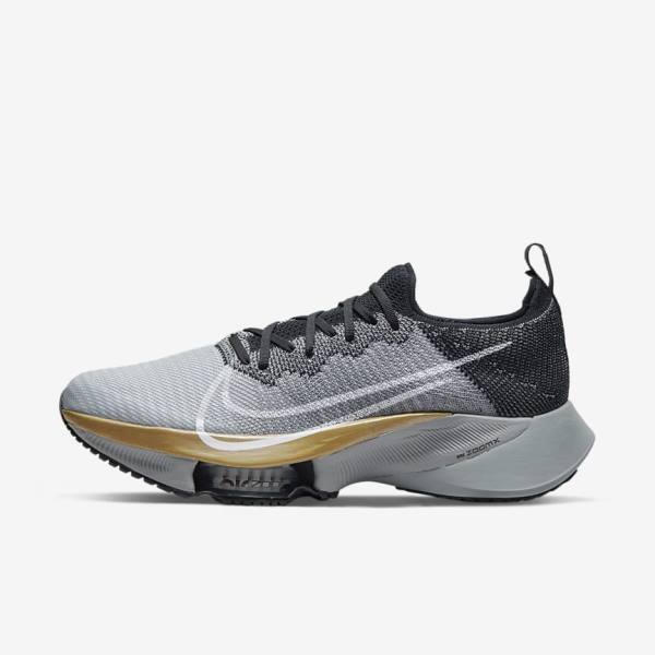 Buty do Biegania Męskie Nike Air Zoom Tempo NEXT% Szosowe Czarne Platyna Szare Białe | NK716ZDK