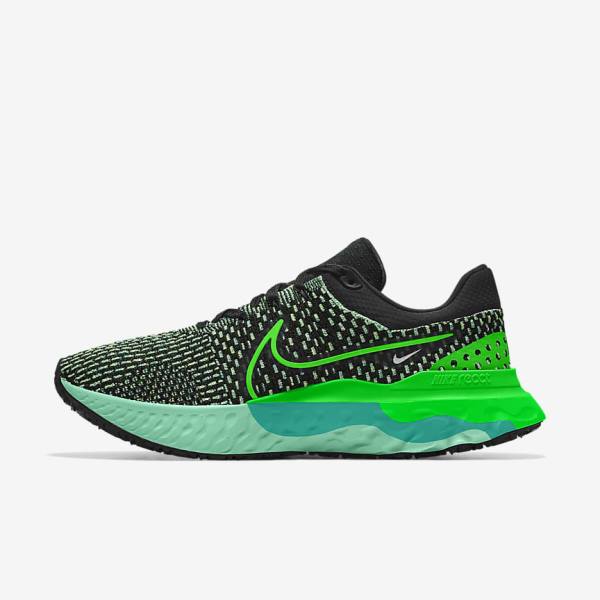 Buty do Biegania Męskie Nike React Infinity Run 3 By You Custom Szosowe Czarne Zielone | NK802VAE