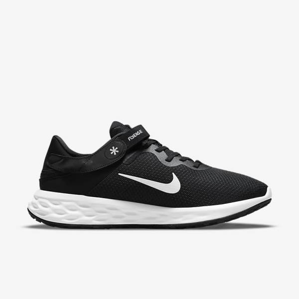 Buty do Biegania Męskie Nike Revolution 6 FlyEase Next Nature Easy-On-And-Off Szosowe (Extra Szerokie) Czarne Szare Białe | NK376HLW