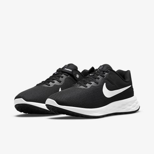 Buty do Biegania Męskie Nike Revolution 6 FlyEase Next Nature Easy-On-And-Off Szosowe (Extra Szerokie) Czarne Szare Białe | NK376HLW